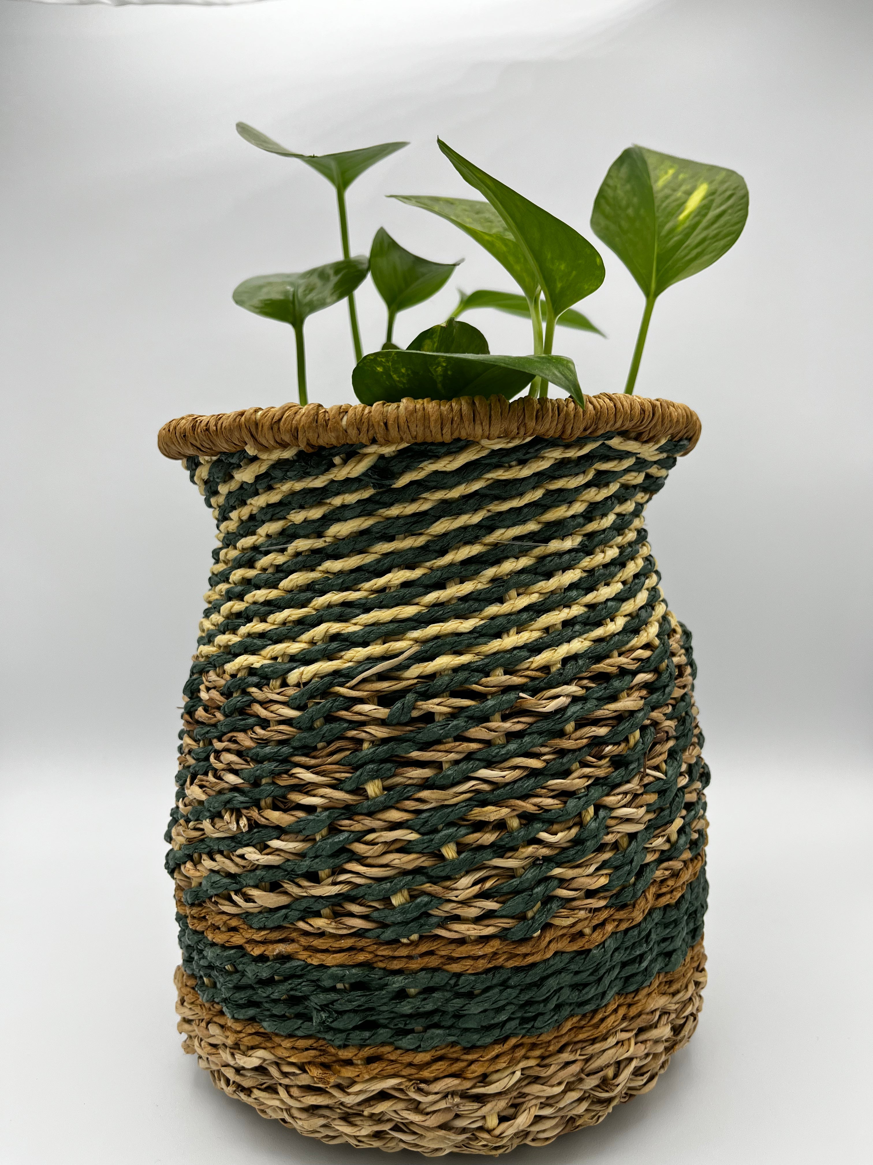 Teal & Tan Woven Planter, Small
