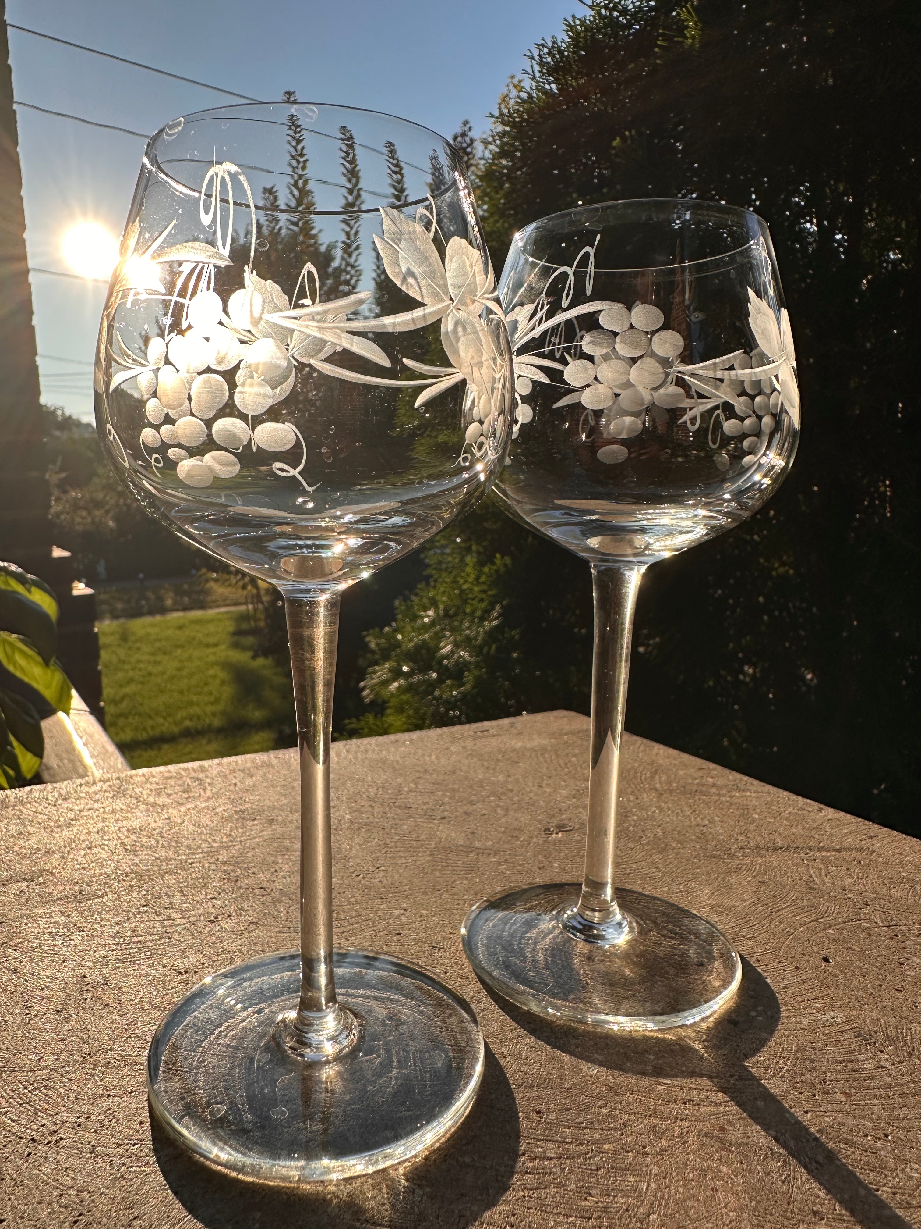 Vintage Etched Cocktail Glasses, Set of 2