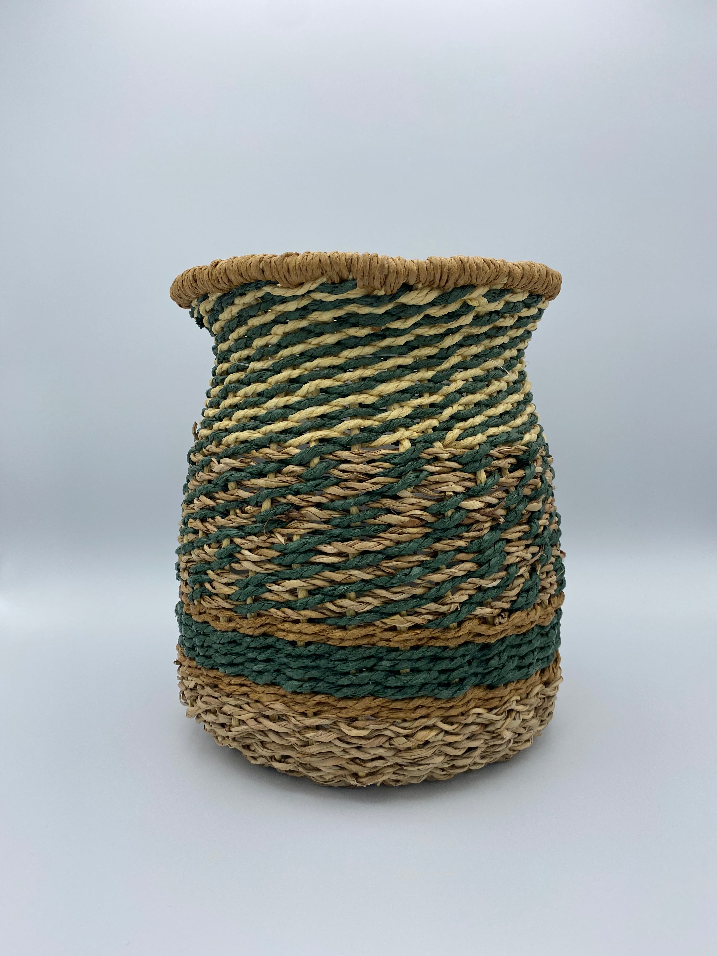 Teal & Tan Woven Planter, Small